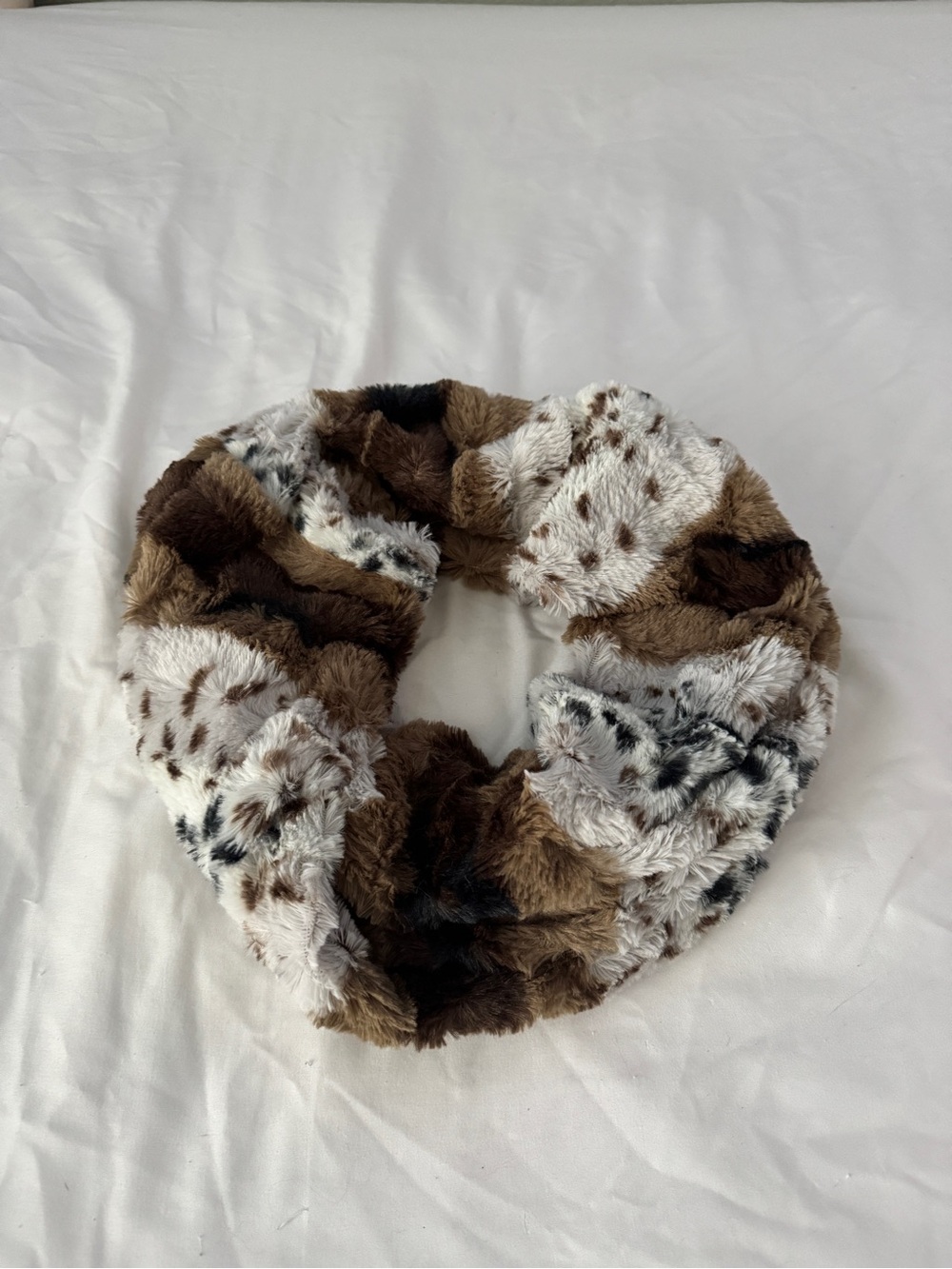 Faux Fur Brown & Cream Patchwork Infinity Scarf